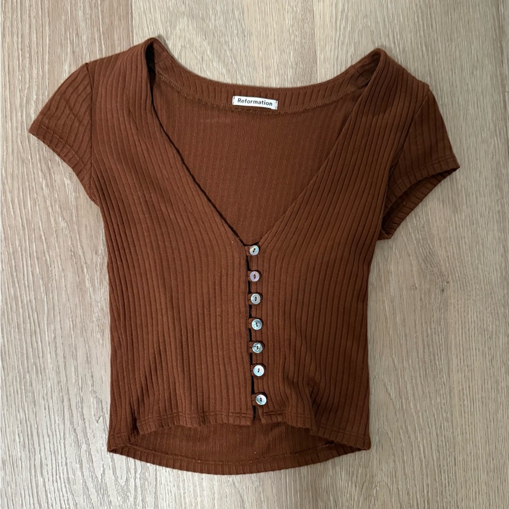 Reformation Chocolate Ribbed Crop Top